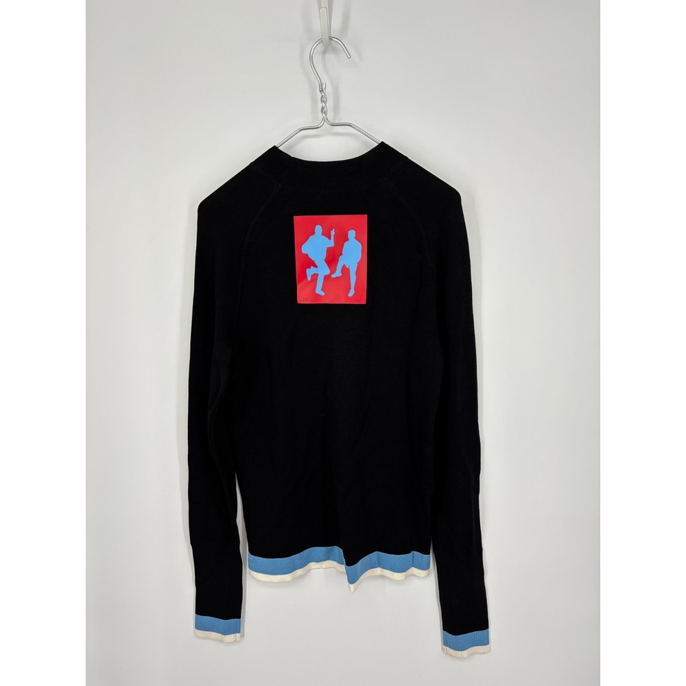 J. Lindeberg Sweater Mens L Black Back Graphic Mock Neck Knit Thumbholes